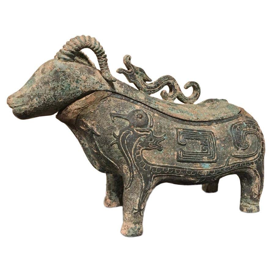 Chinese Archaistic Bronze Ritual Ram-Form Wine Vessel