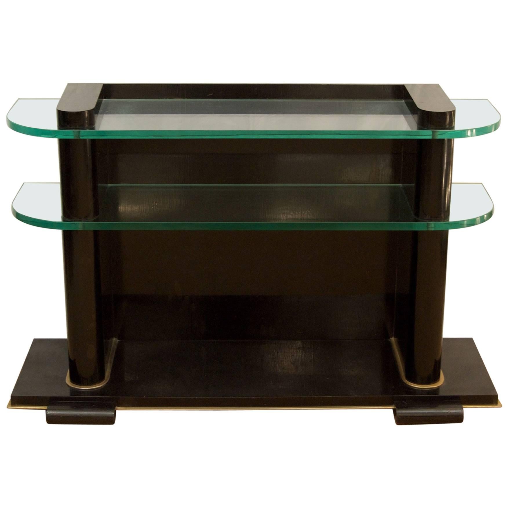Art Deco Ebonized and Glass Console by De Coene Frères