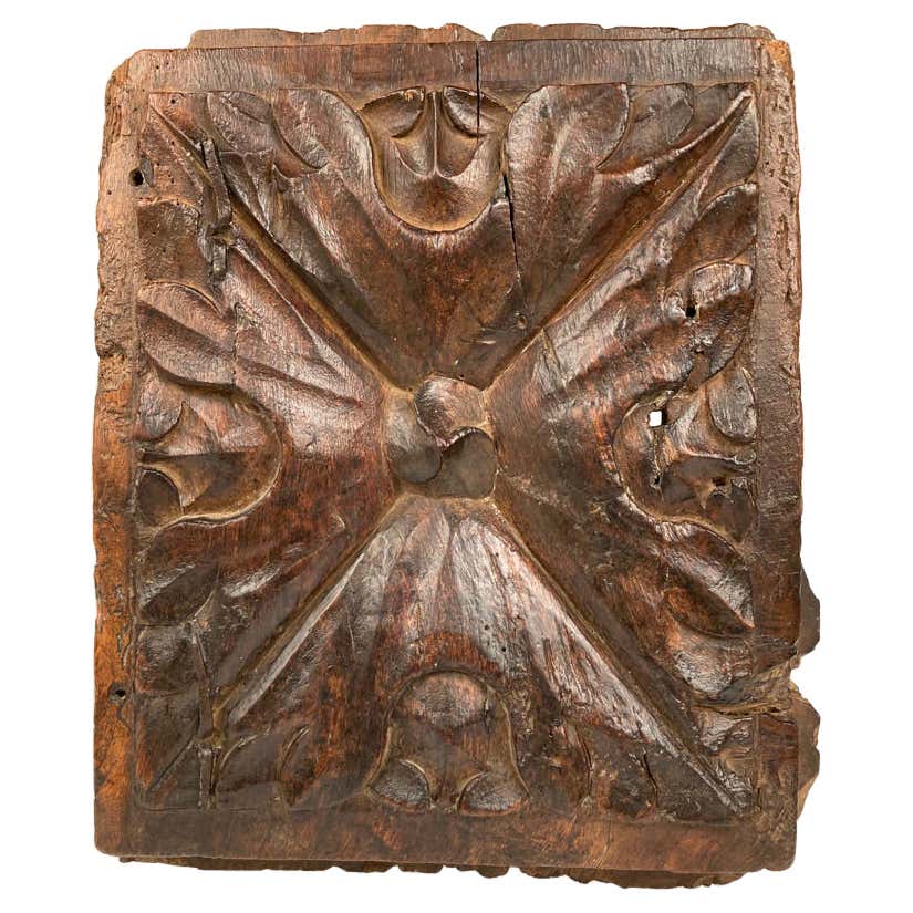 17th Century Spanish Carved Walnut Door Panel