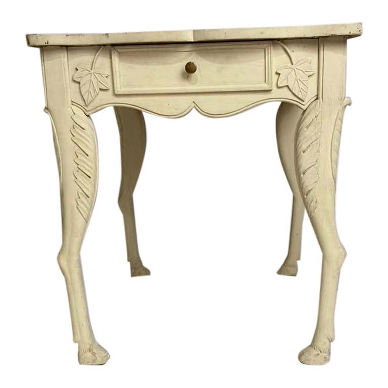 French Provincial Painted Side Table with Hoof Feet