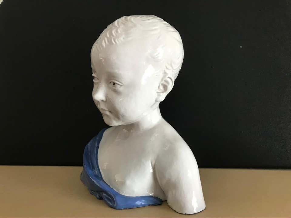 19th Century Glazed Ceramic Bust of a Boy by Cantagalli, Florence, Italy