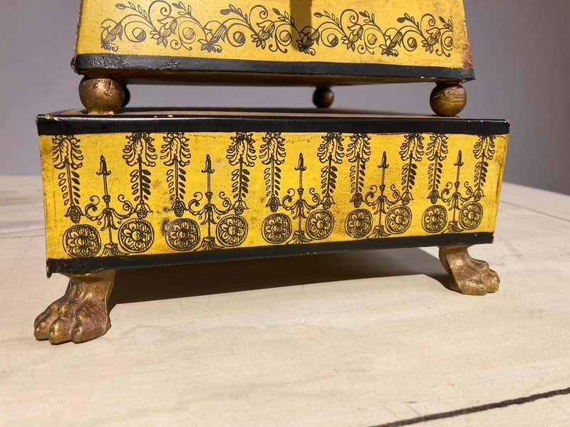 Italian Yellow Tole Obelisk Urn with Paw Feet