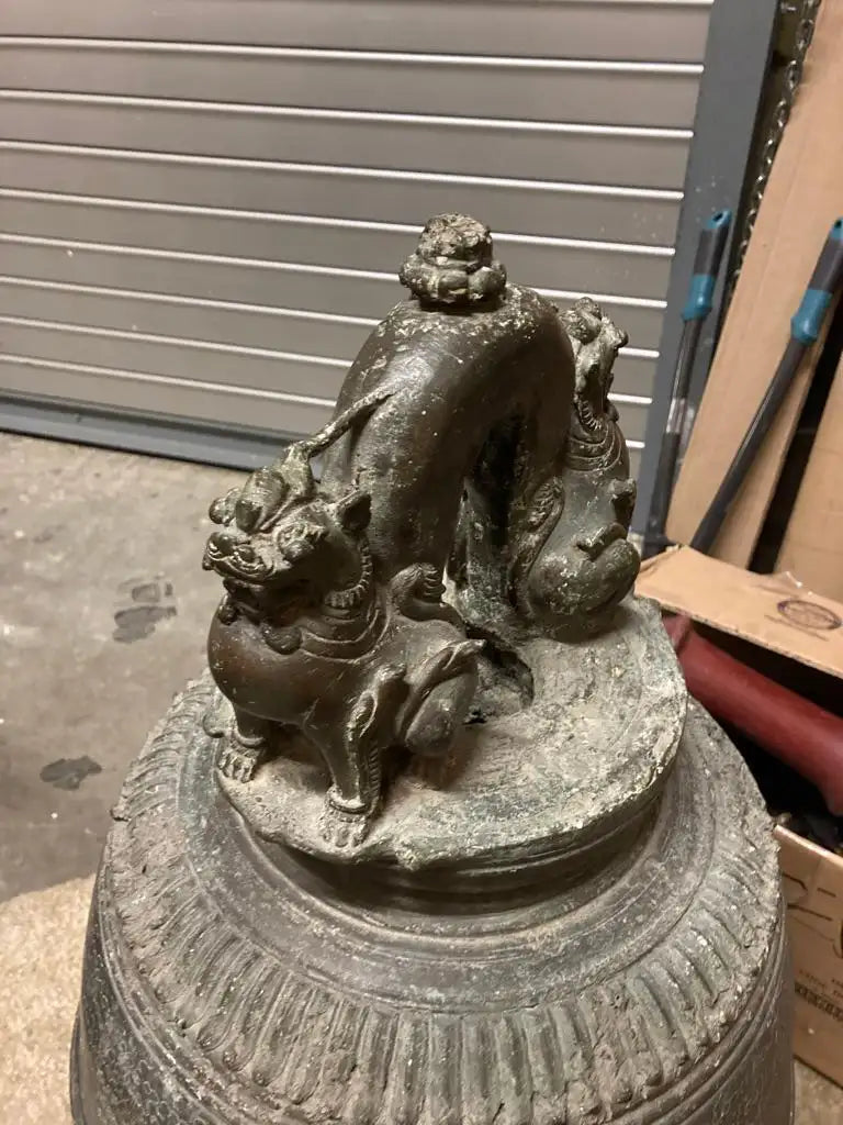19th Century Burmese Bronze Temple Bell with Stand