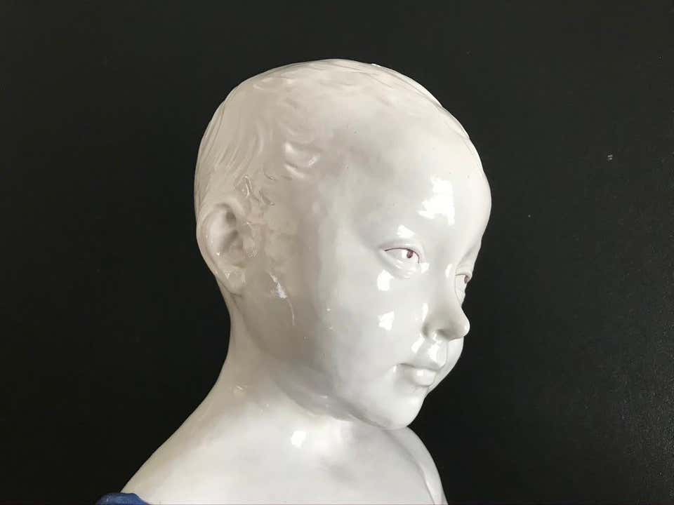 19th Century Glazed Ceramic Bust of a Boy by Cantagalli, Florence, Italy