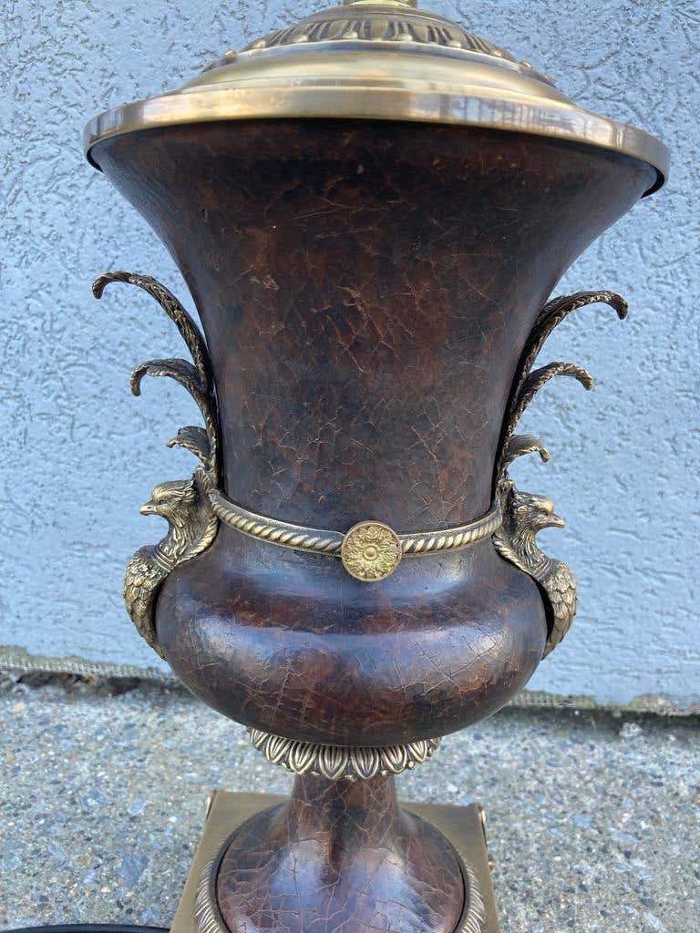Russian Neoclassical Bronze and Leather Urn-Form Peacock Lamp