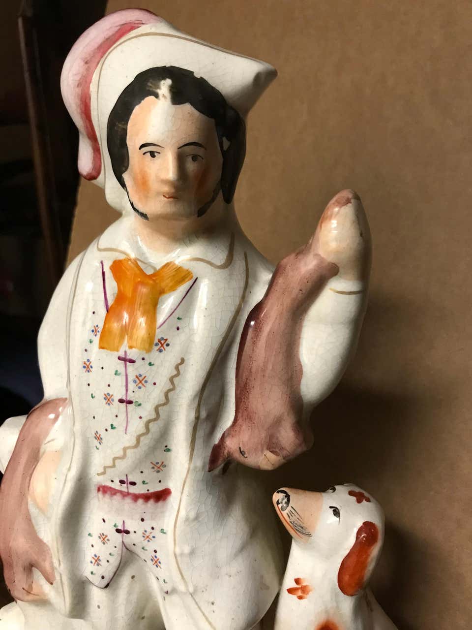 19th Century English Staffordshire Hunter with Dog, Rabbits and Game