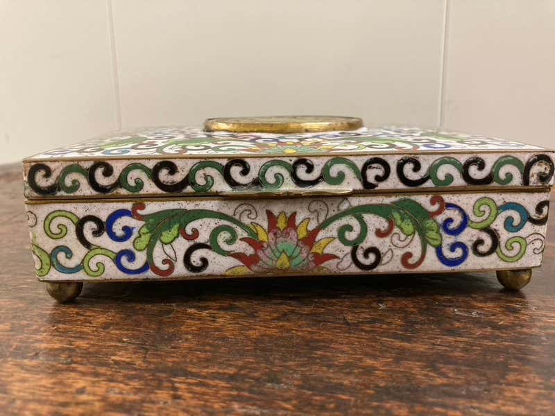 Chinese Cloisonne Box with Carved Jade Inset Medallion