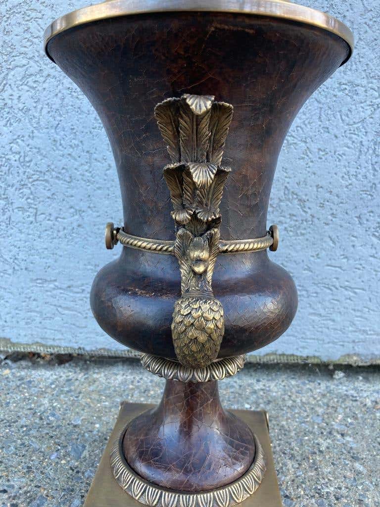 Russian Neoclassical Bronze and Leather Urn-Form Peacock Lamp