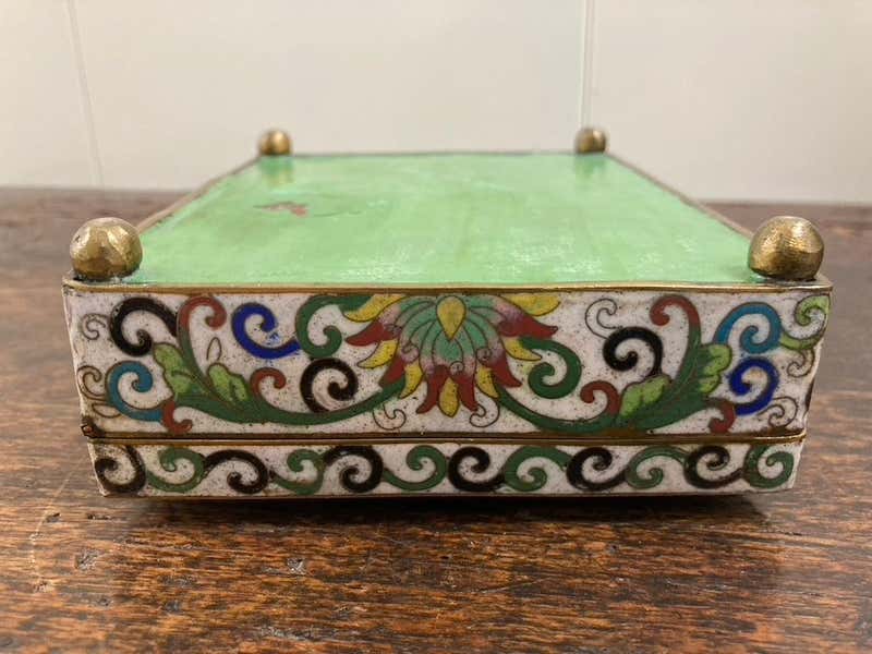 Chinese Cloisonne Box with Carved Jade Inset Medallion