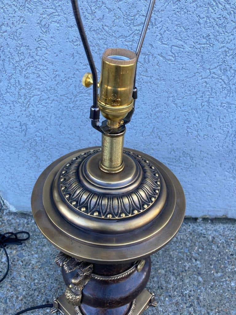 Russian Neoclassical Bronze and Leather Urn-Form Peacock Lamp