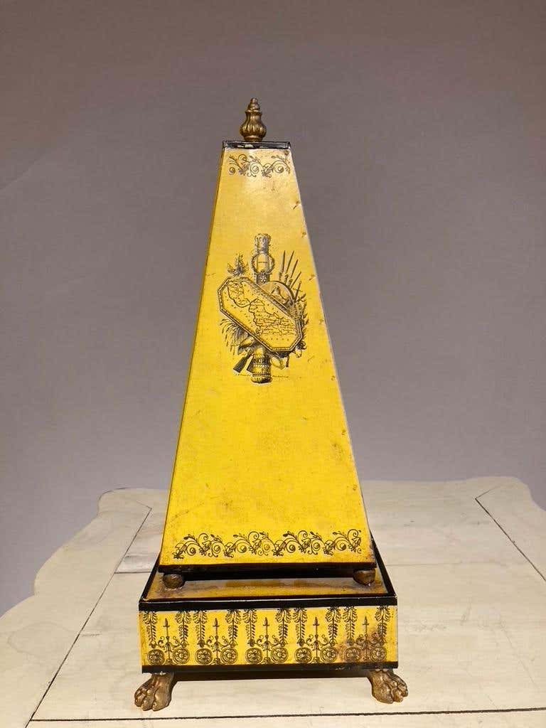 Italian Yellow Tole Obelisk Urn with Paw Feet