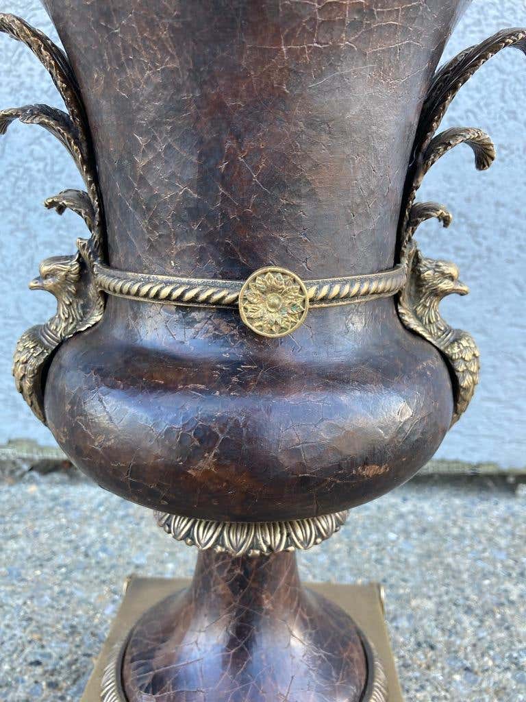 Russian Neoclassical Bronze and Leather Urn-Form Peacock Lamp