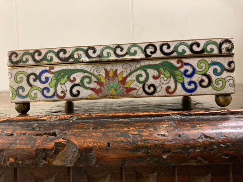 Chinese Cloisonne Box with Carved Jade Inset Medallion