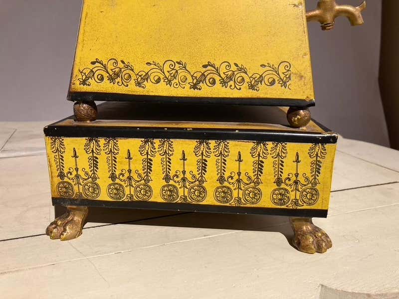 Italian Yellow Tole Obelisk Urn with Paw Feet