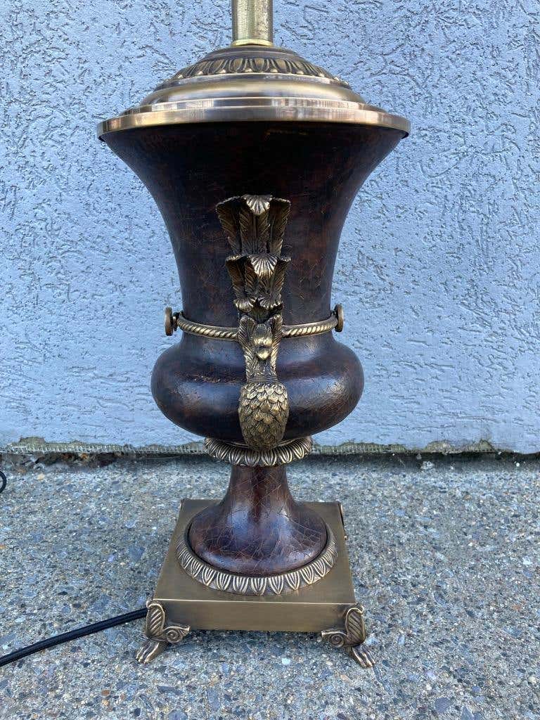 Russian Neoclassical Bronze and Leather Urn-Form Peacock Lamp