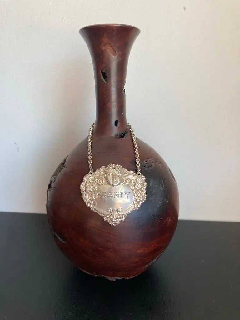 English Sterling Silver Brandy Carafe Label with Dionysus