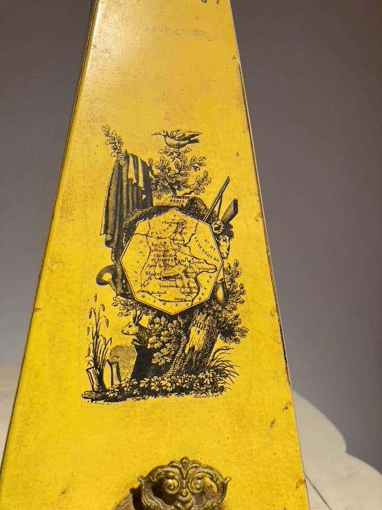 Italian Yellow Tole Obelisk Urn with Paw Feet