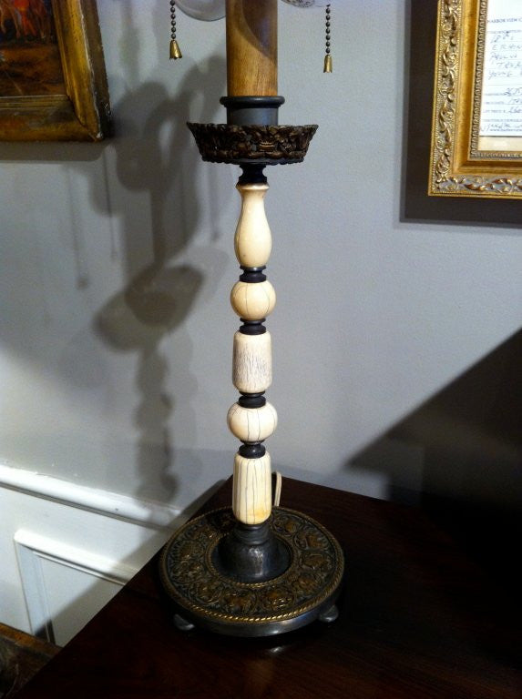 Bone and Gilt Pewter Lamp