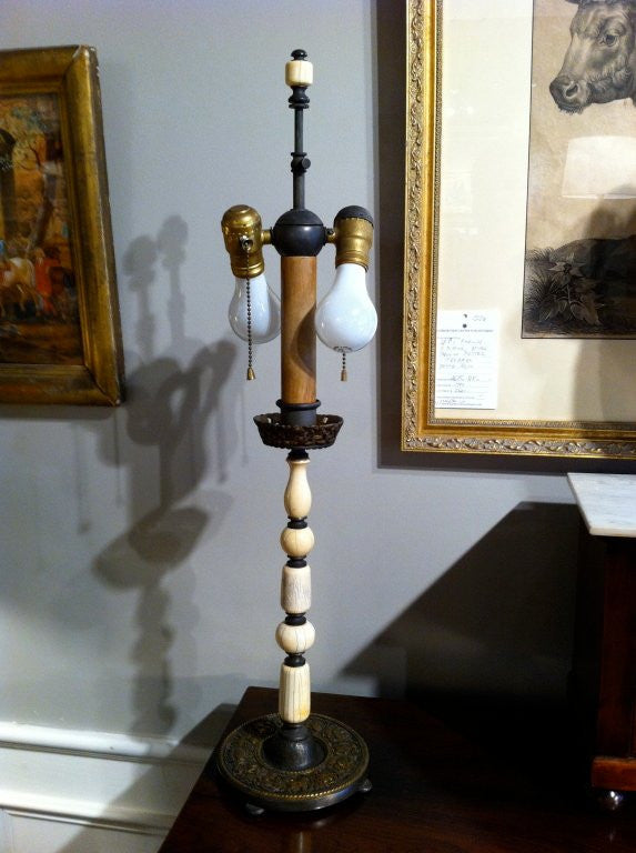 Bone and Gilt Pewter Lamp