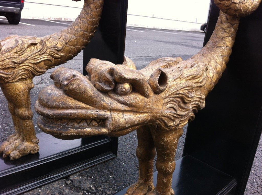 Pair Carved Giltwood Dragons