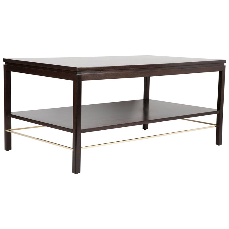 A Custom Edward Wormley for Dunbar Mahogany Library Table with Brass Stretcher