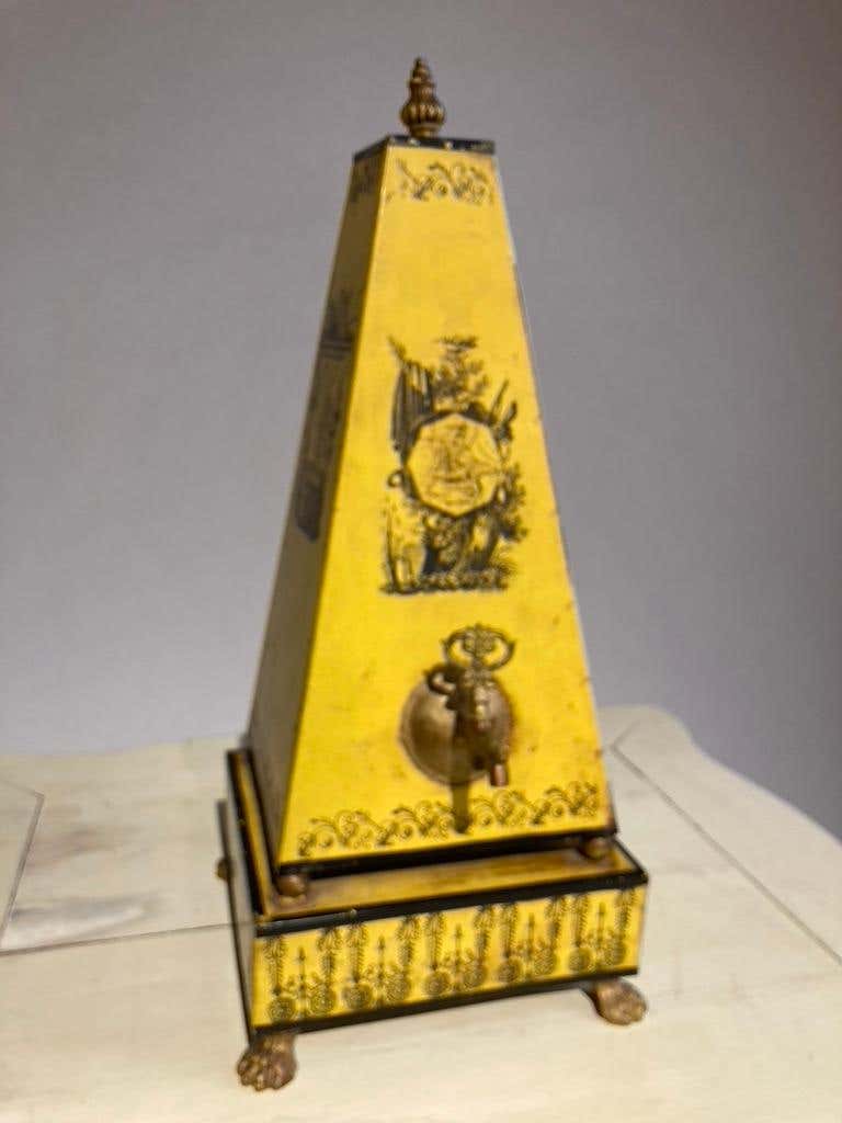 Italian Yellow Tole Obelisk Urn with Paw Feet
