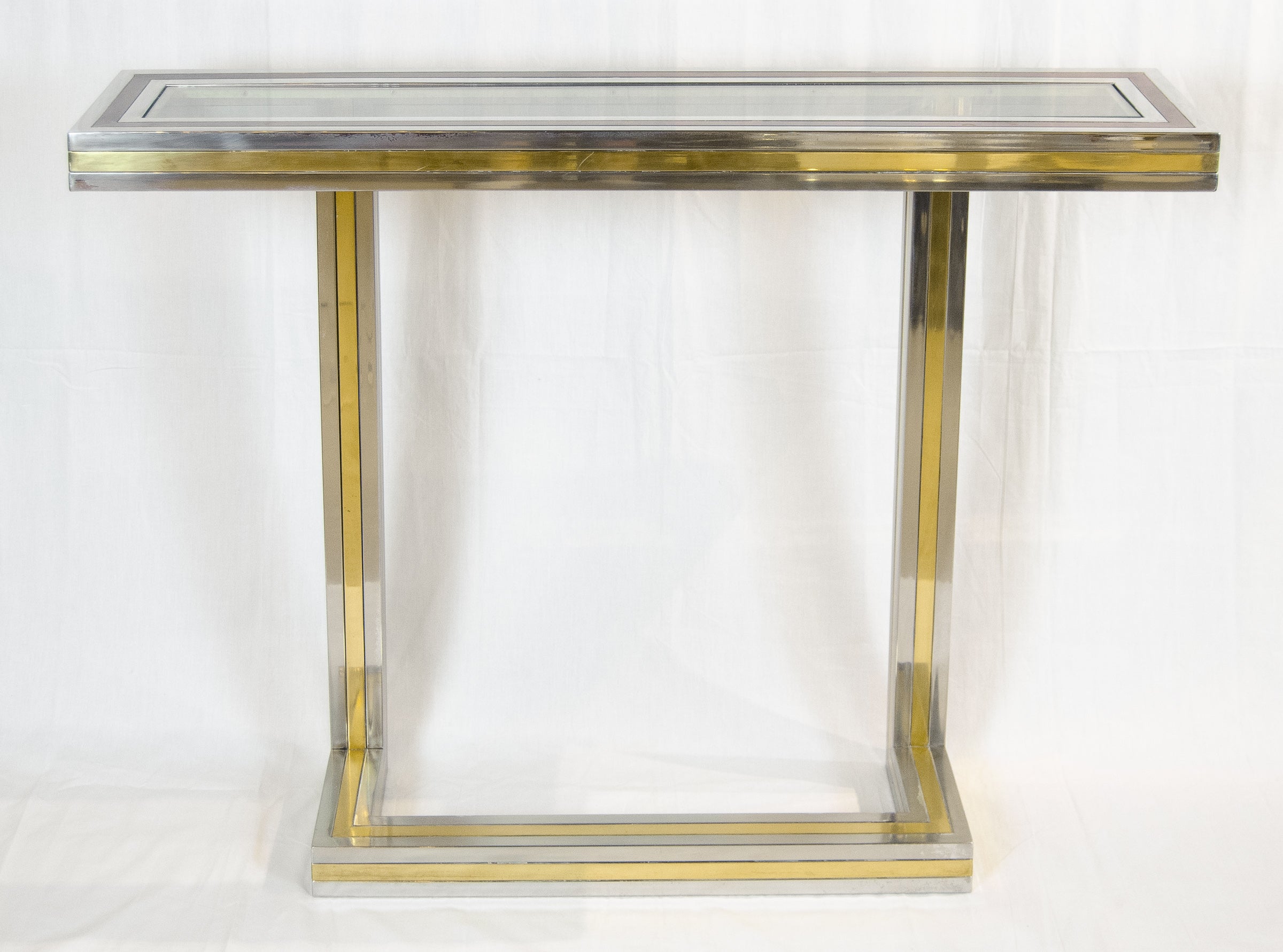 Mixed Metal Glass-top Console
