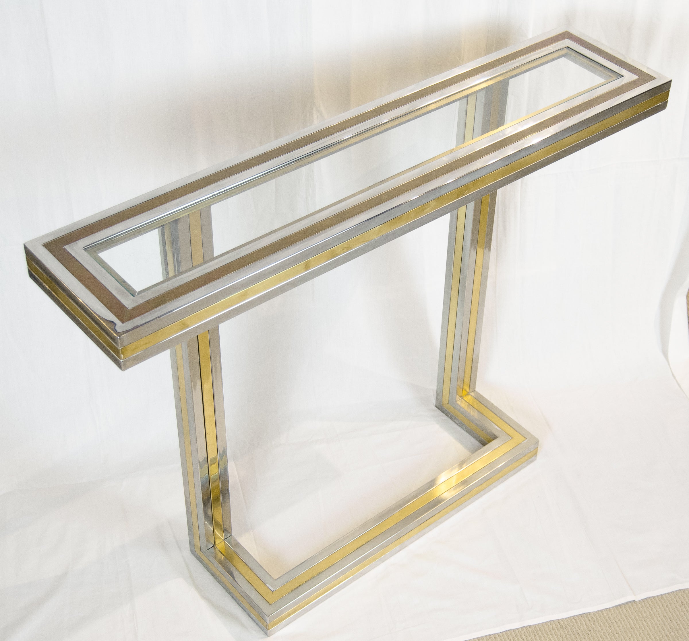 Mixed Metal Glass-top Console