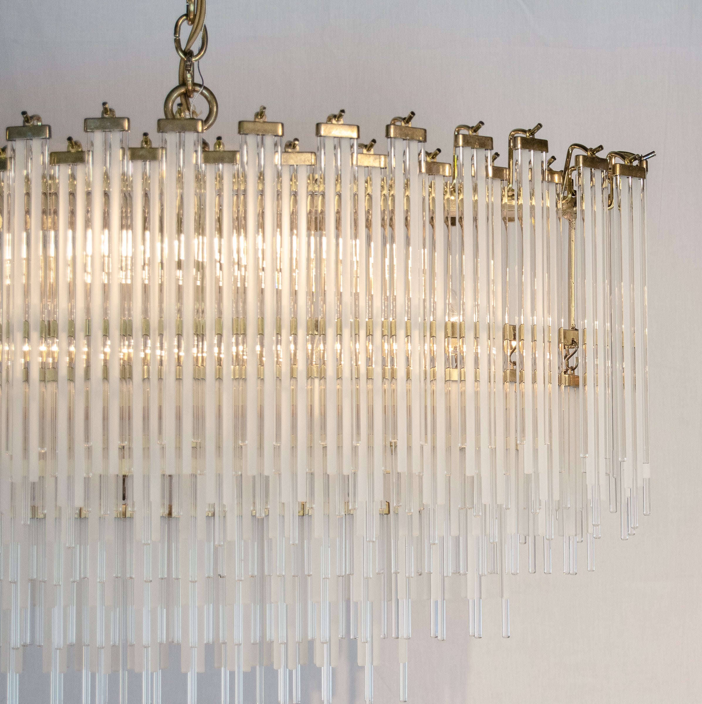 Clear & Frosted Prism Rod Brass Oblong Chandelierin the Manner of Gaetano