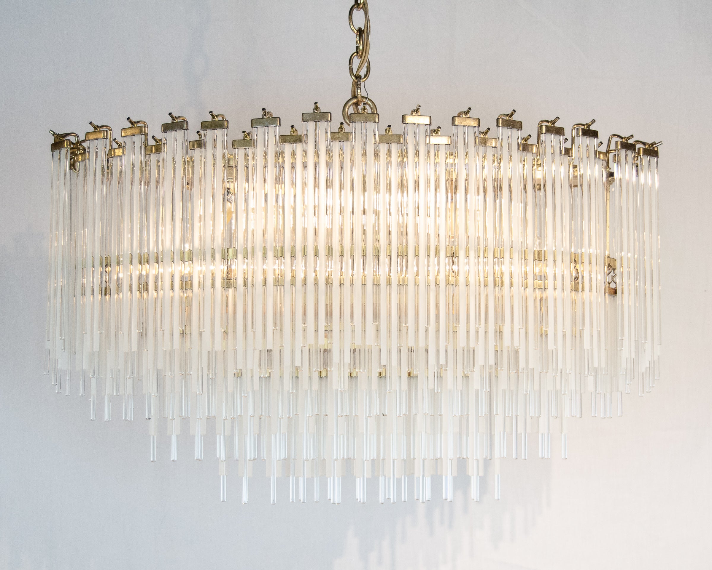Clear & Frosted Prism Rod Brass Oblong Chandelierin the Manner of Gaetano