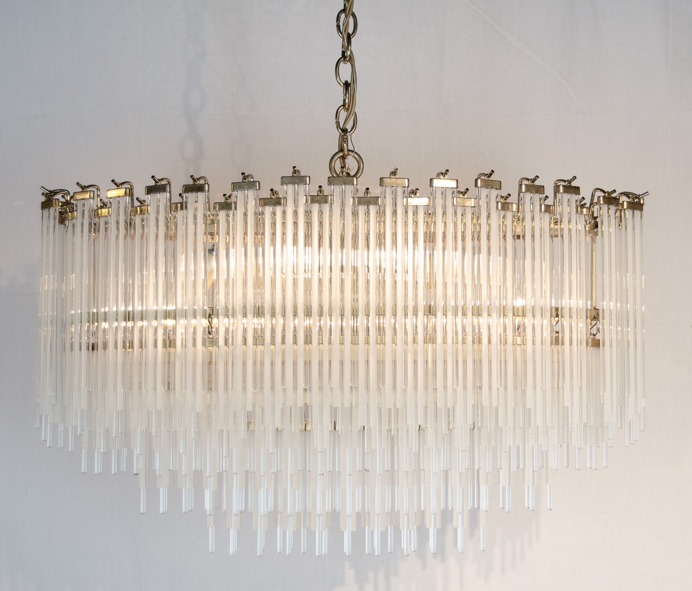 Clear & Frosted Prism Rod Brass Oblong Chandelierin the Manner of Gaetano