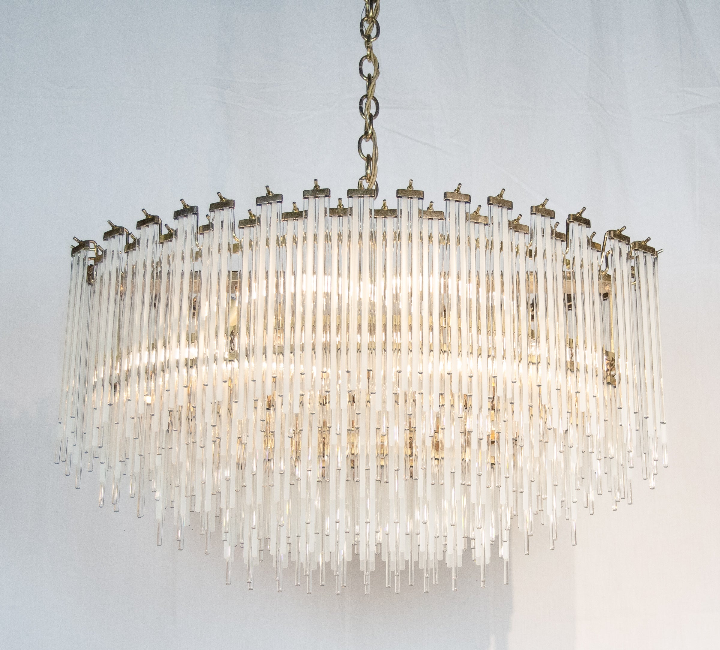 Clear & Frosted Prism Rod Brass Oblong Chandelierin the Manner of Gaetano