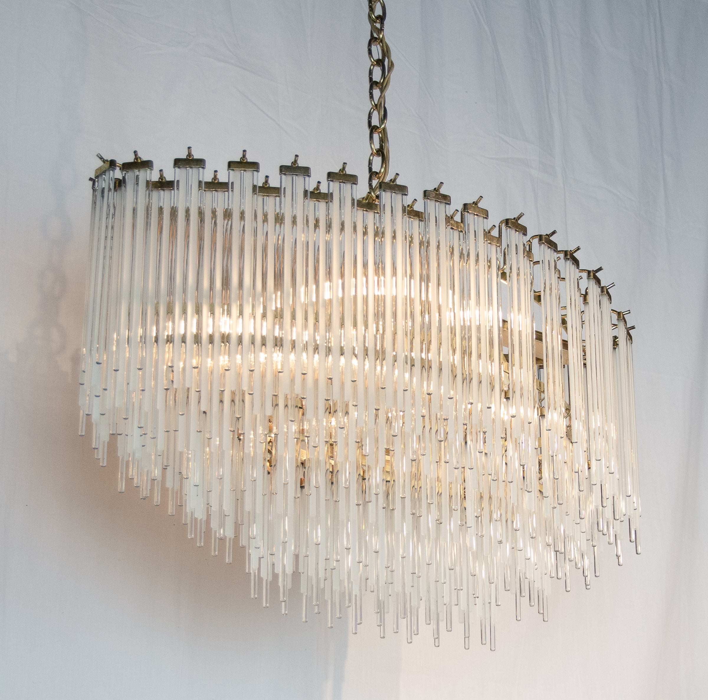 Clear & Frosted Prism Rod Brass Oblong Chandelierin the Manner of Gaetano