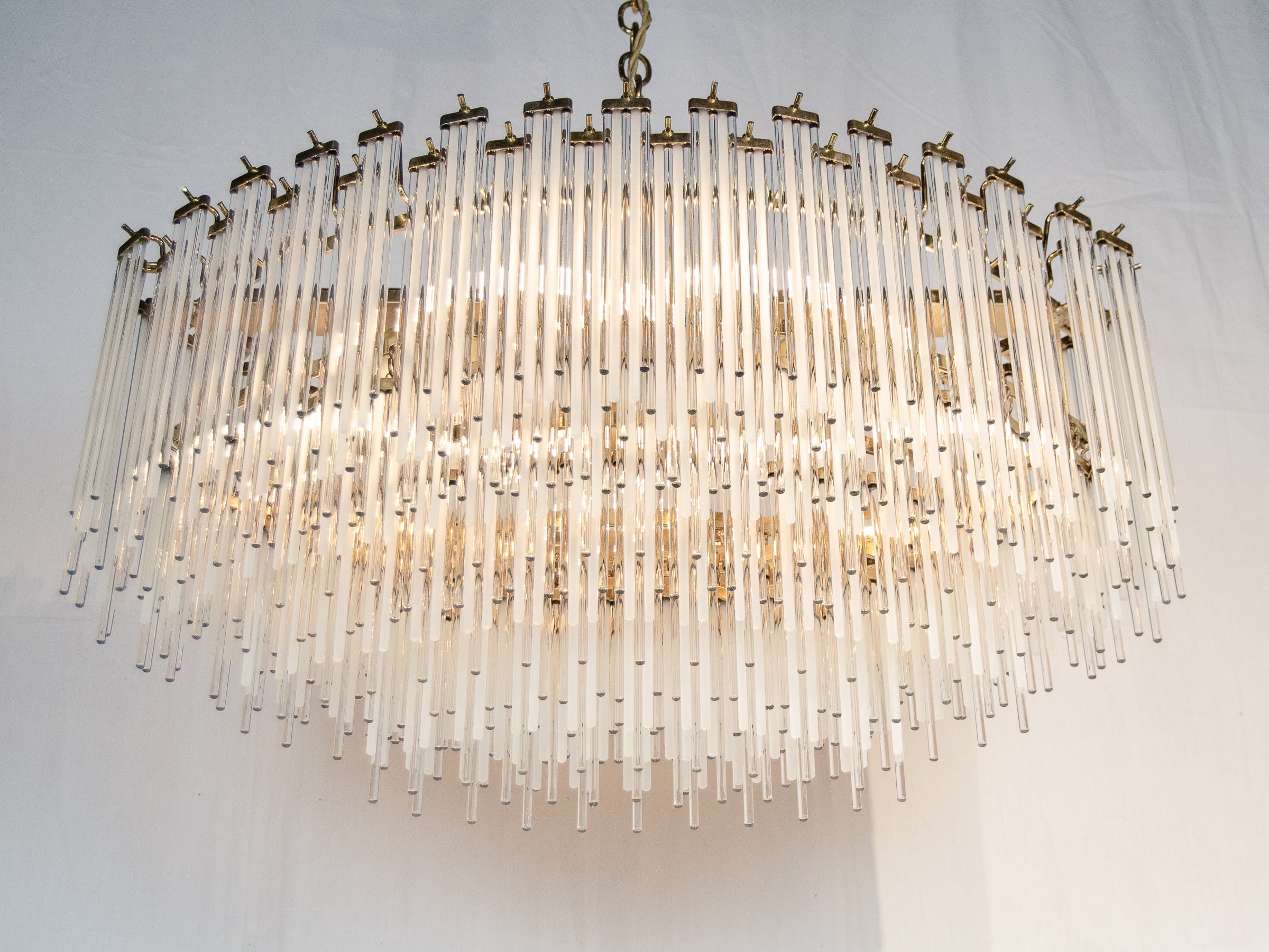 Clear & Frosted Prism Rod Brass Oblong Chandelierin the Manner of Gaetano