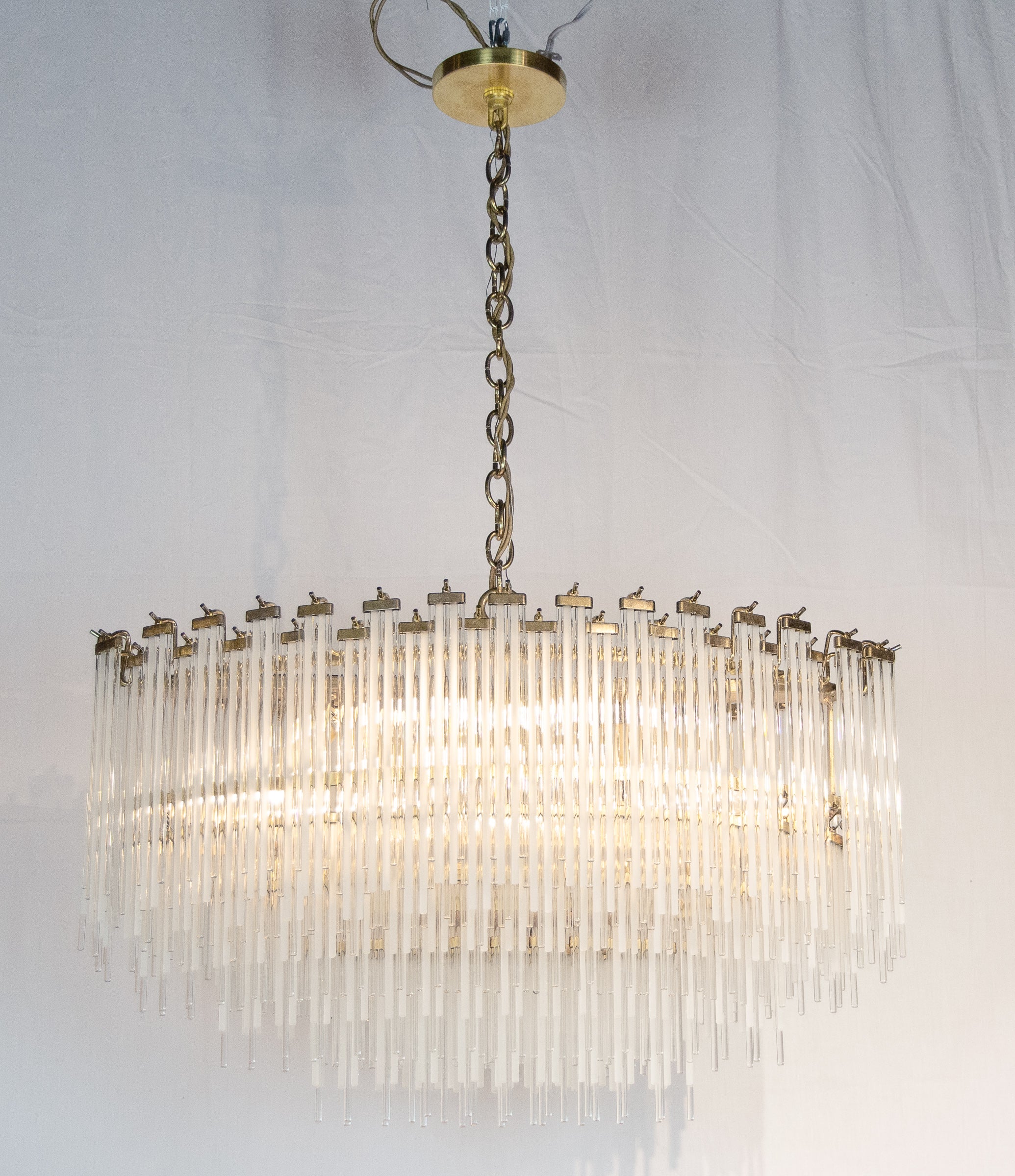 Clear & Frosted Prism Rod Brass Oblong Chandelierin the Manner of Gaetano