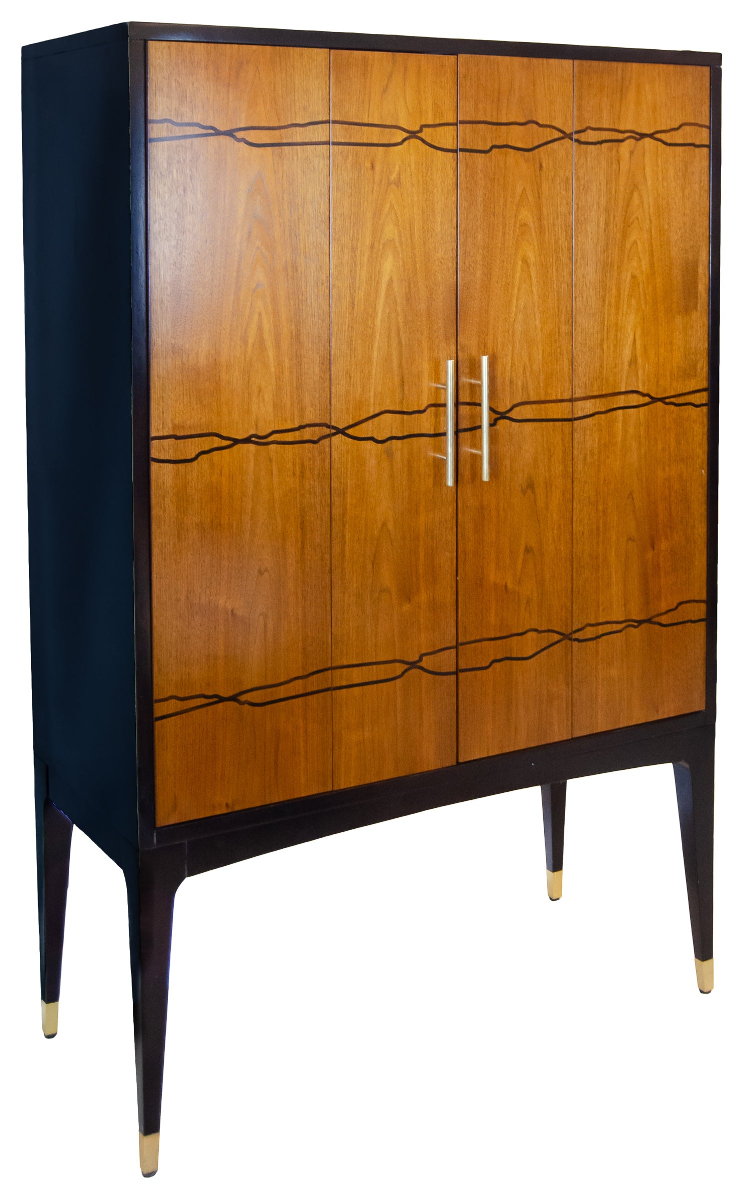 Contemporary Art Deco Influenced Inlaid Wood & Lacquer Bar Cabinet by Brownstone Furniture