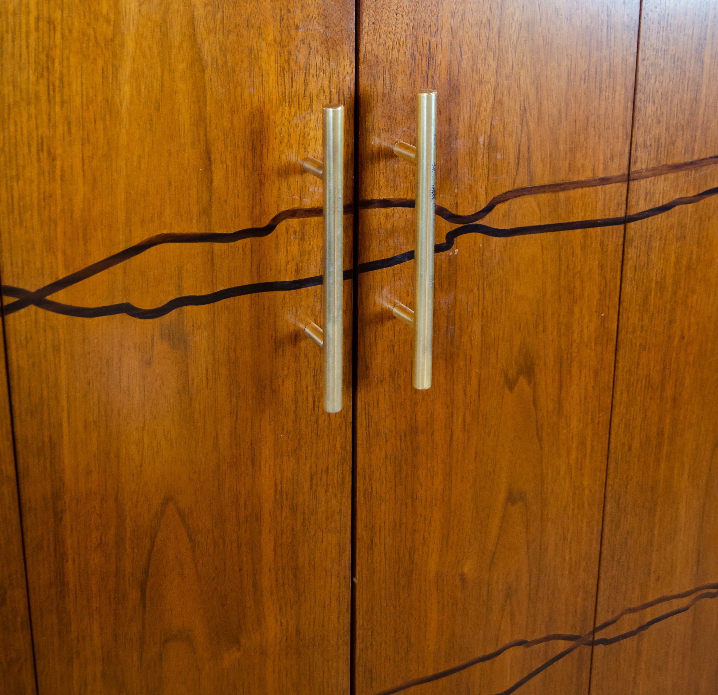 Contemporary Art Deco Influenced Inlaid Wood & Lacquer Bar Cabinet by Brownstone Furniture