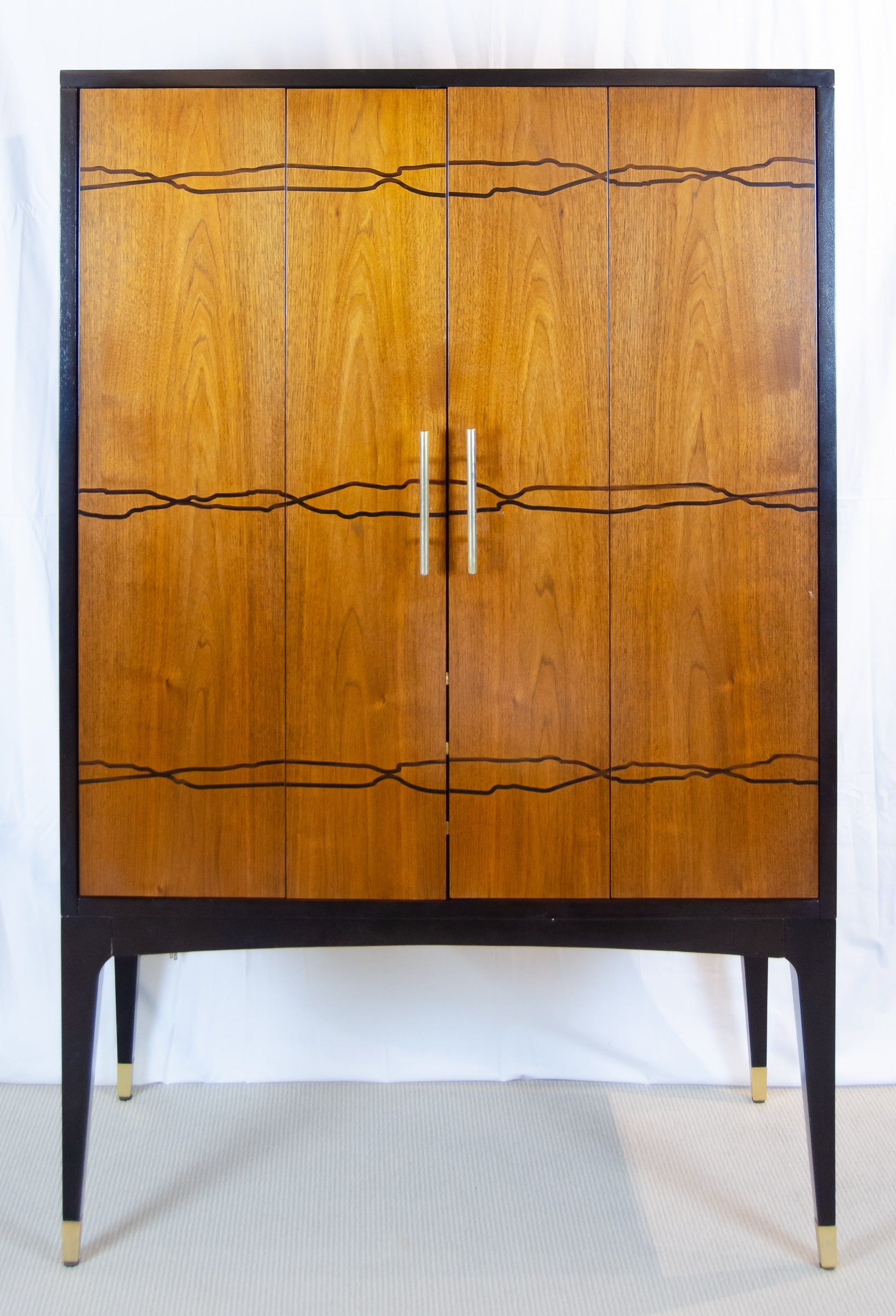 Contemporary Art Deco Influenced Inlaid Wood & Lacquer Bar Cabinet by Brownstone Furniture