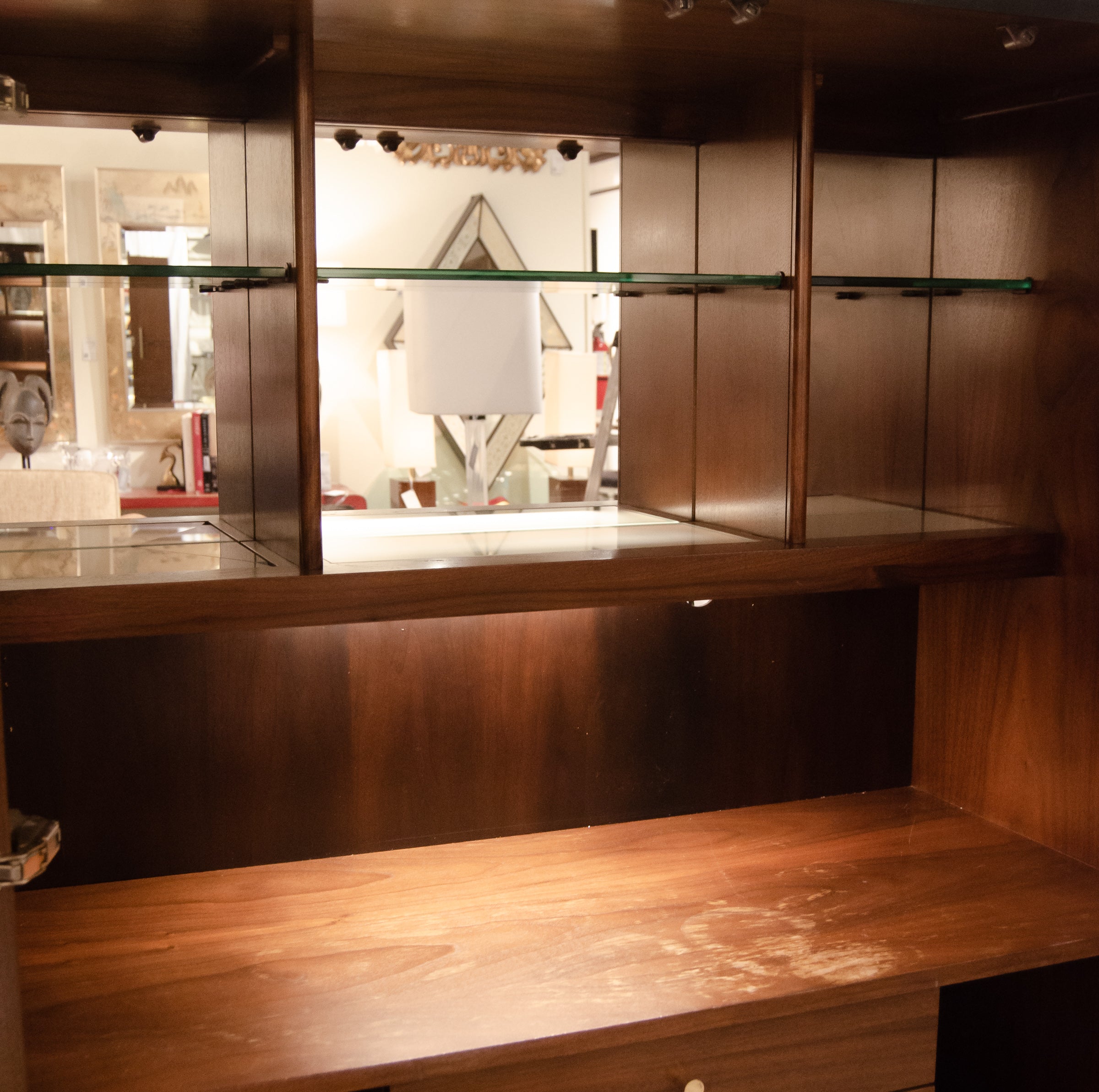 Contemporary Art Deco Influenced Inlaid Wood & Lacquer Bar Cabinet by Brownstone Furniture