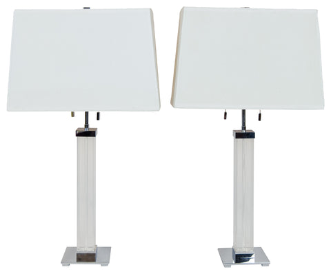 A Pair of Karl Springer Lucite and Chrome Table Lamps