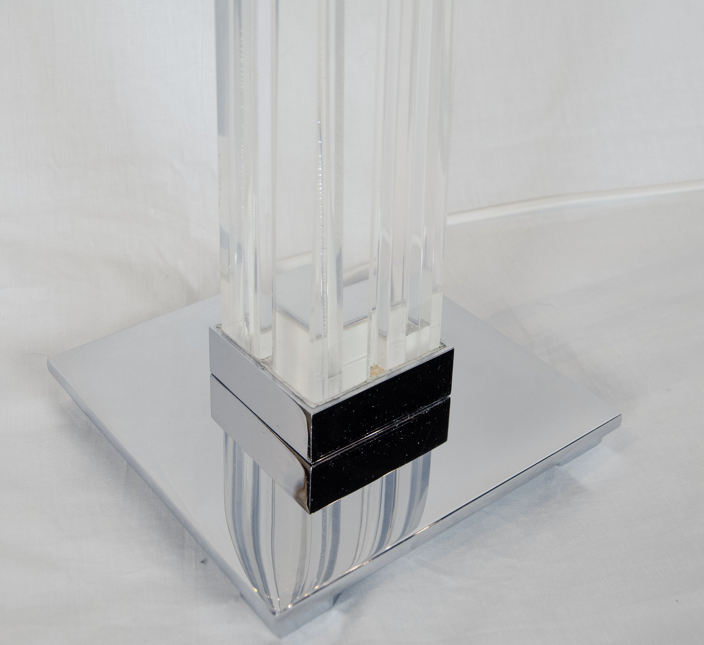 A Pair of Karl Springer Lucite and Chrome Table Lamps