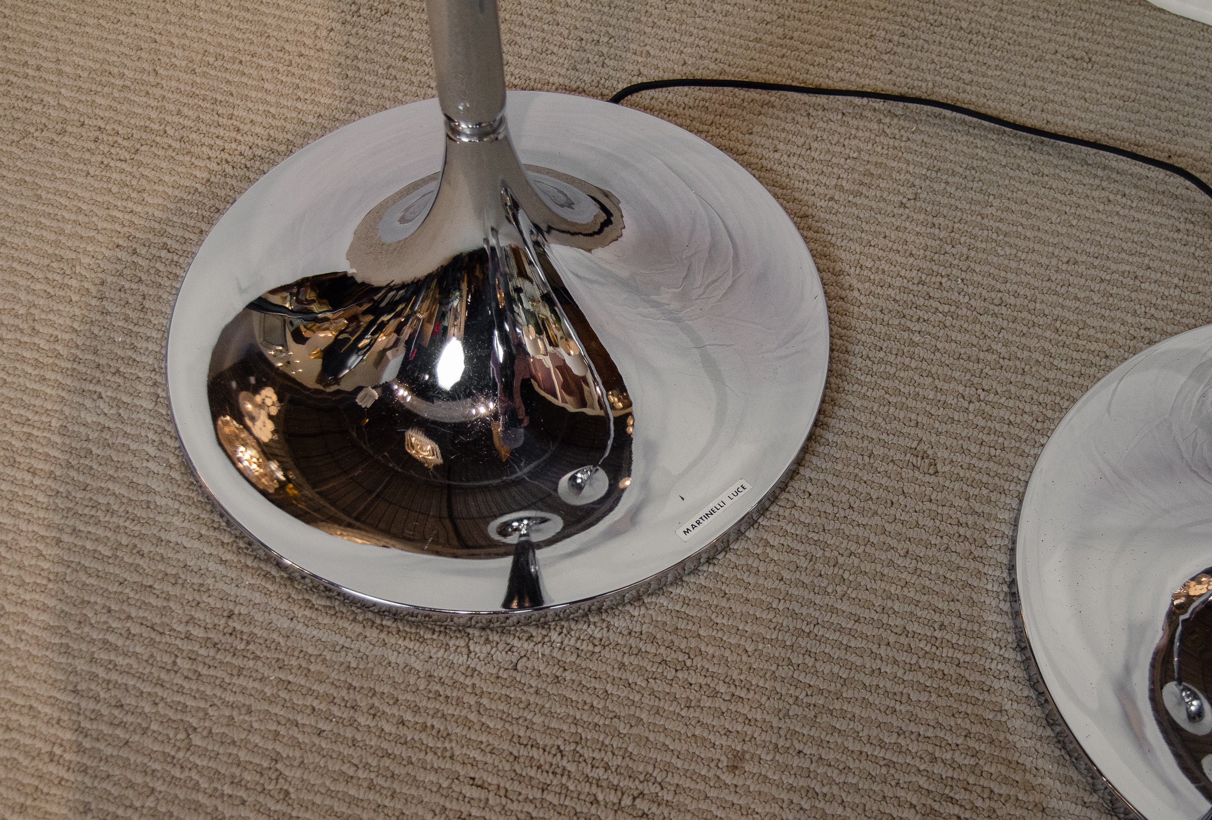 Pair of Chrome Floor Lamps with Opal Globe Shades by Elio Martinelli -Martinelli Luce