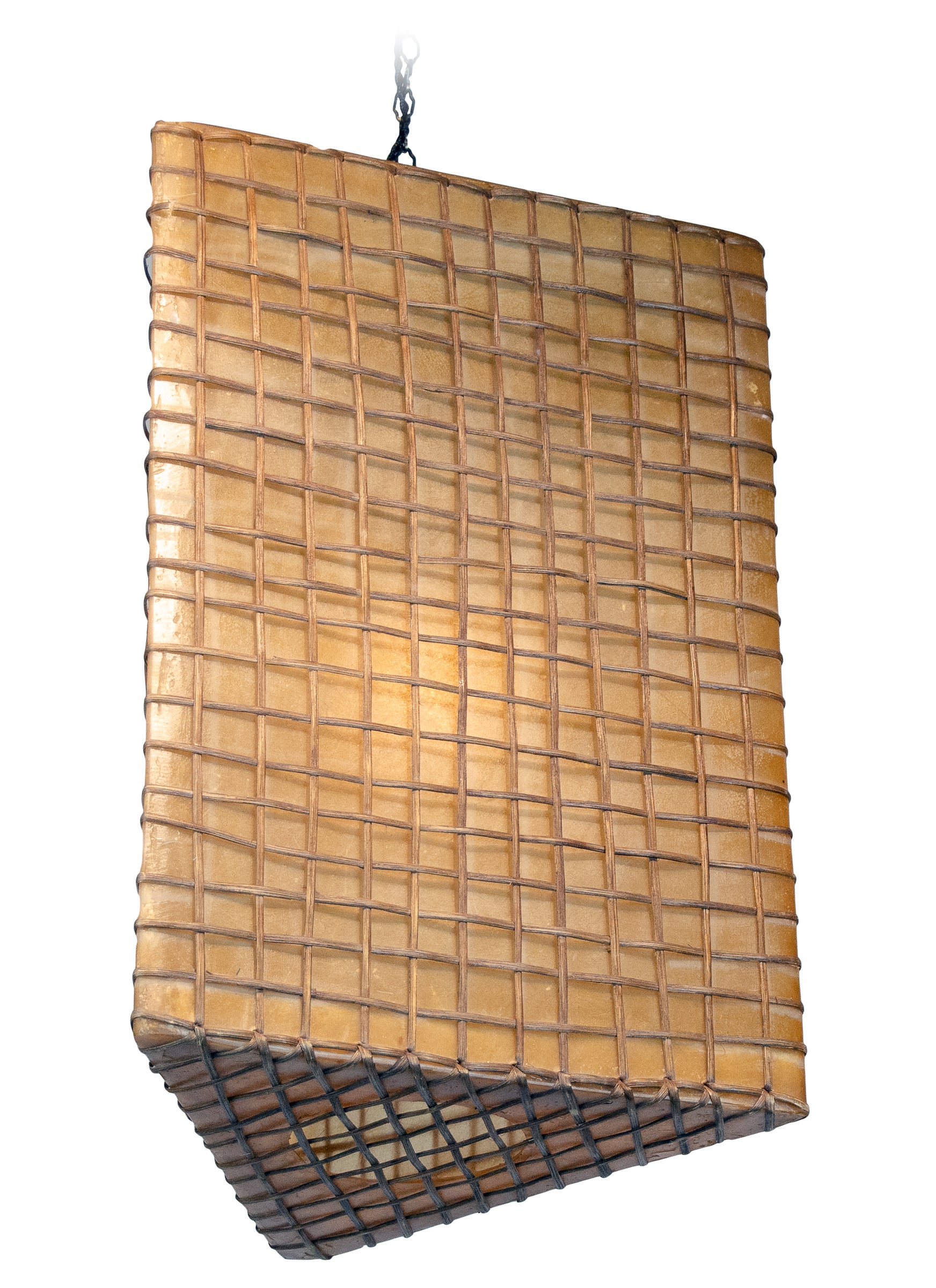 Triangular Fiberglass & Wicker Pendant Lamp