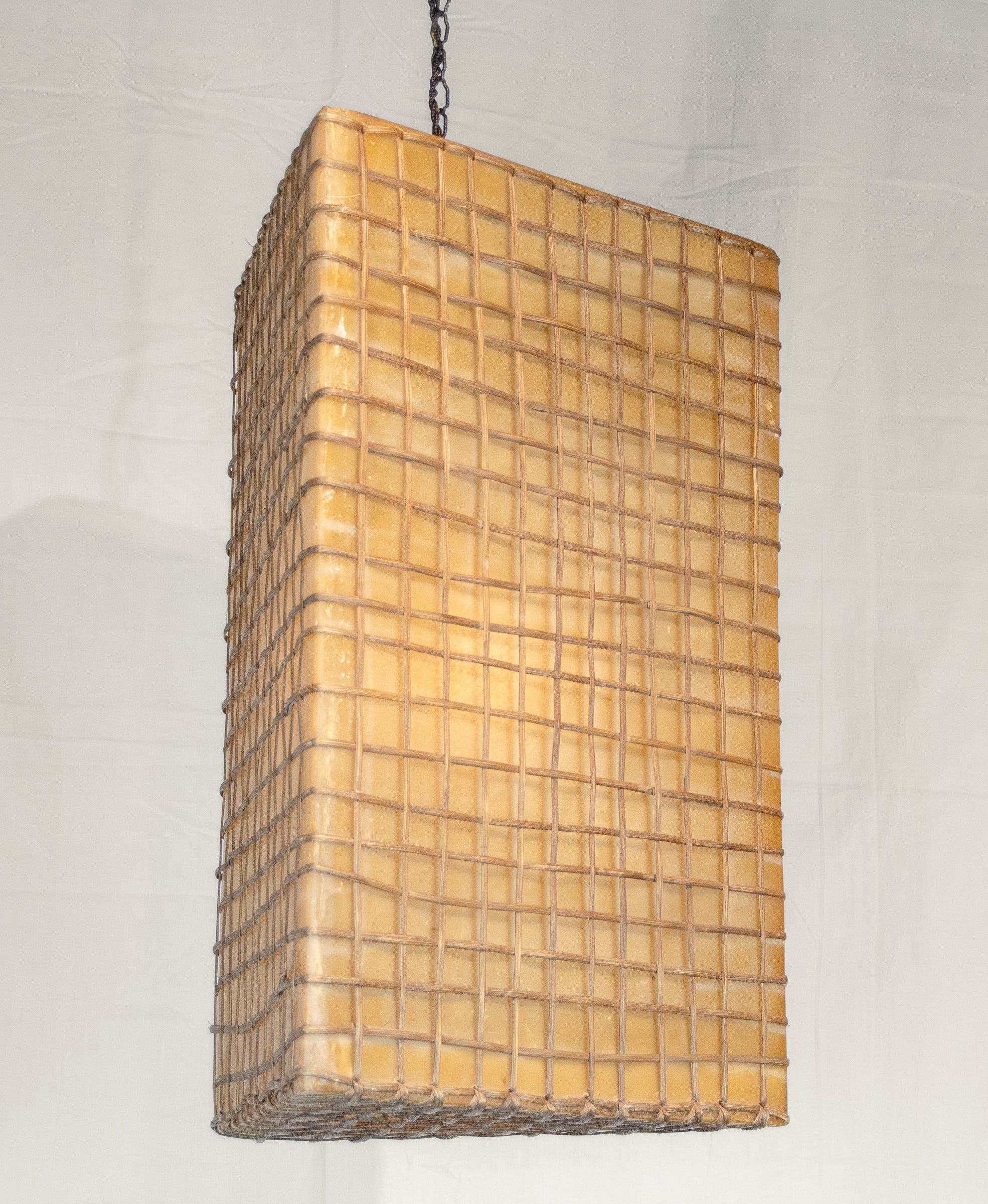 Triangular Fiberglass & Wicker Pendant Lamp