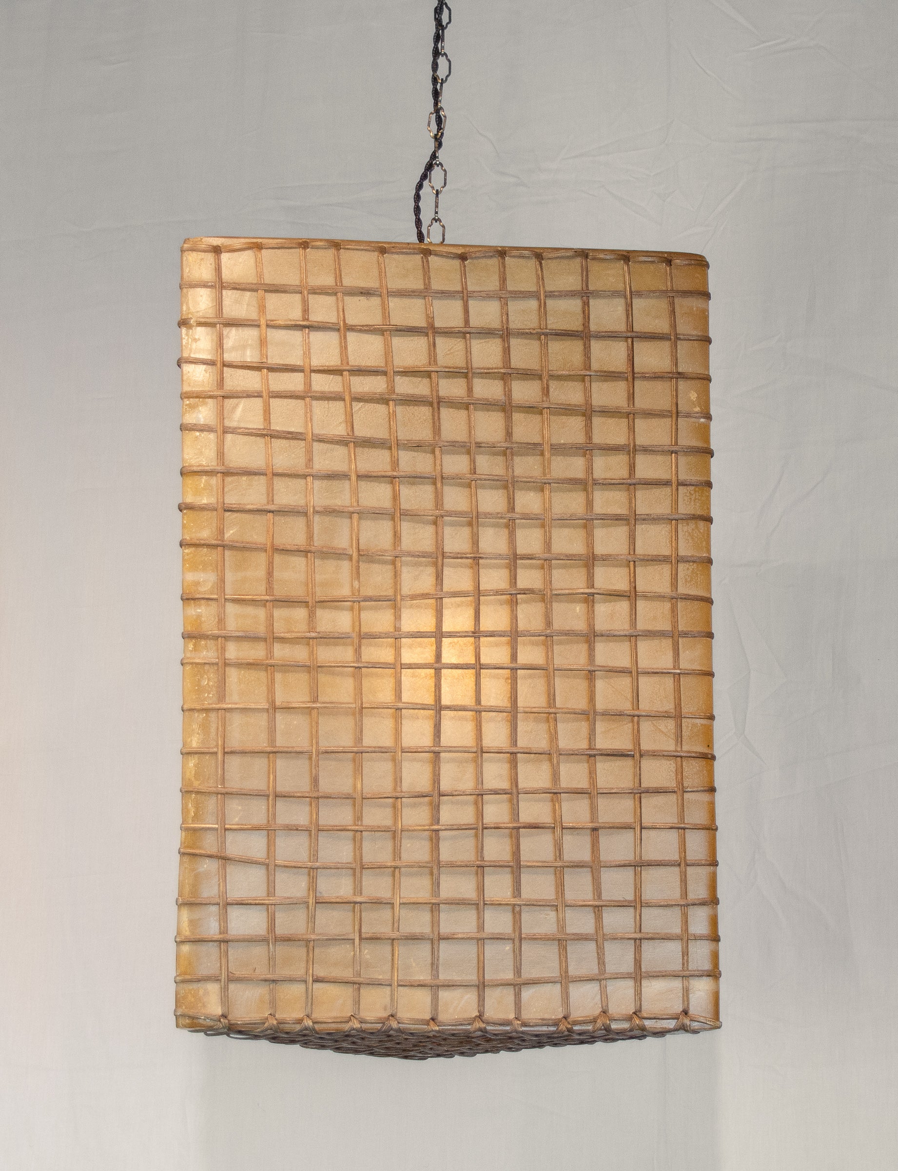 Triangular Fiberglass & Wicker Pendant Lamp
