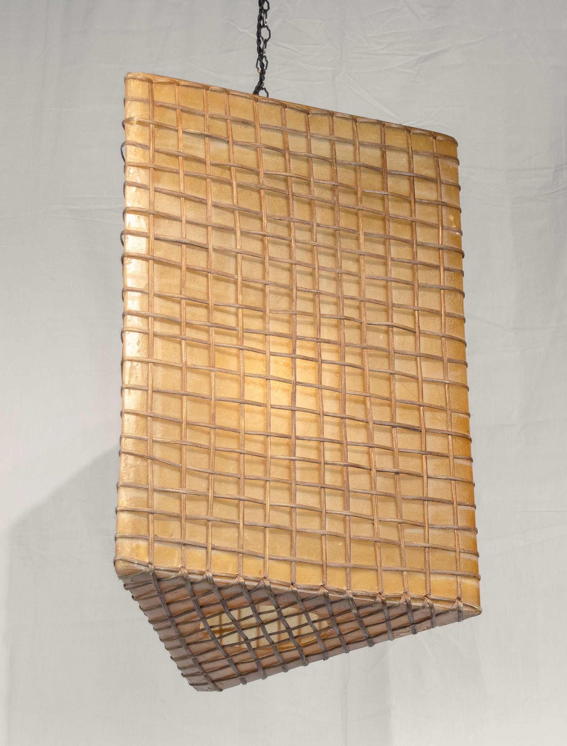Triangular Fiberglass & Wicker Pendant Lamp