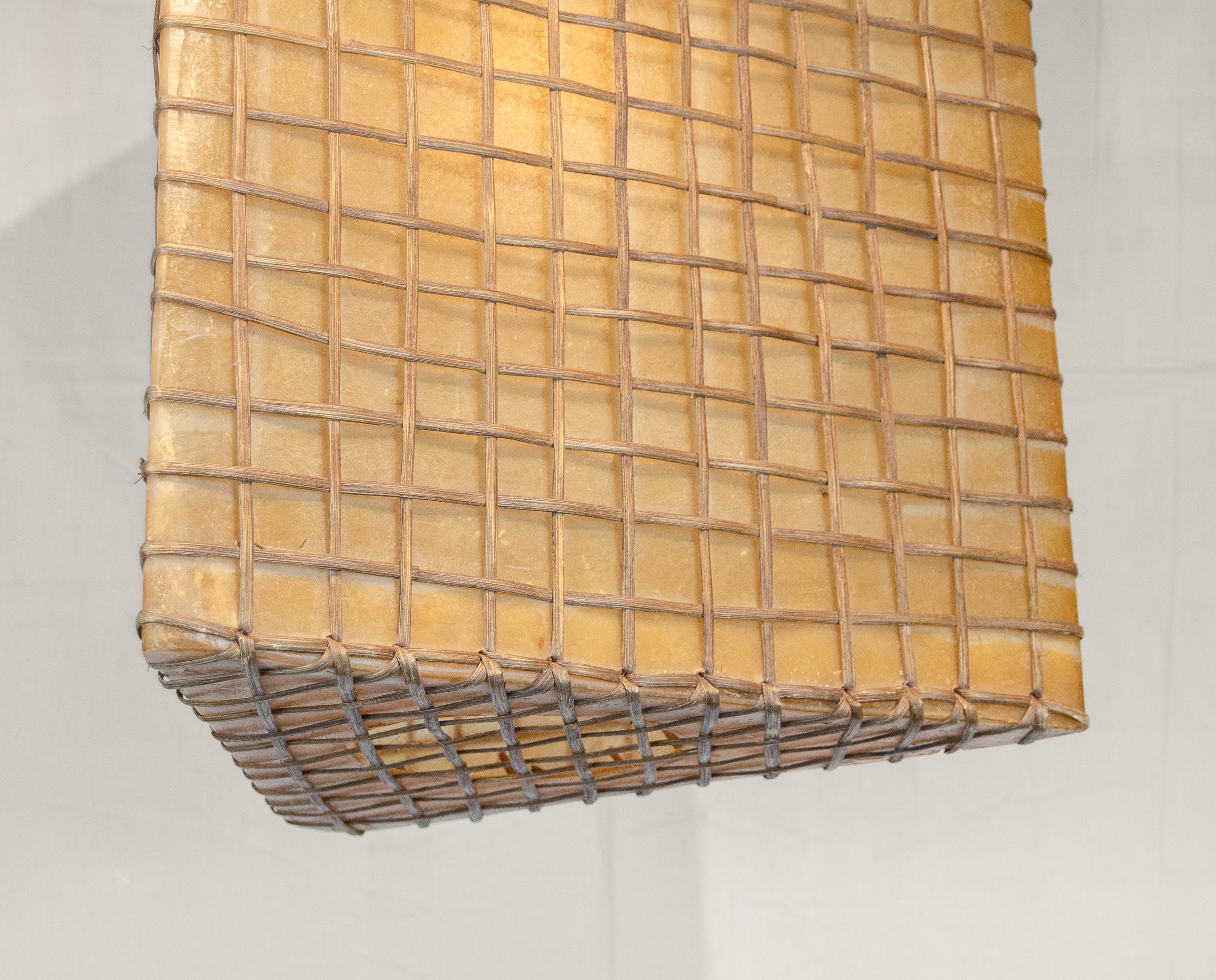 Triangular Fiberglass & Wicker Pendant Lamp