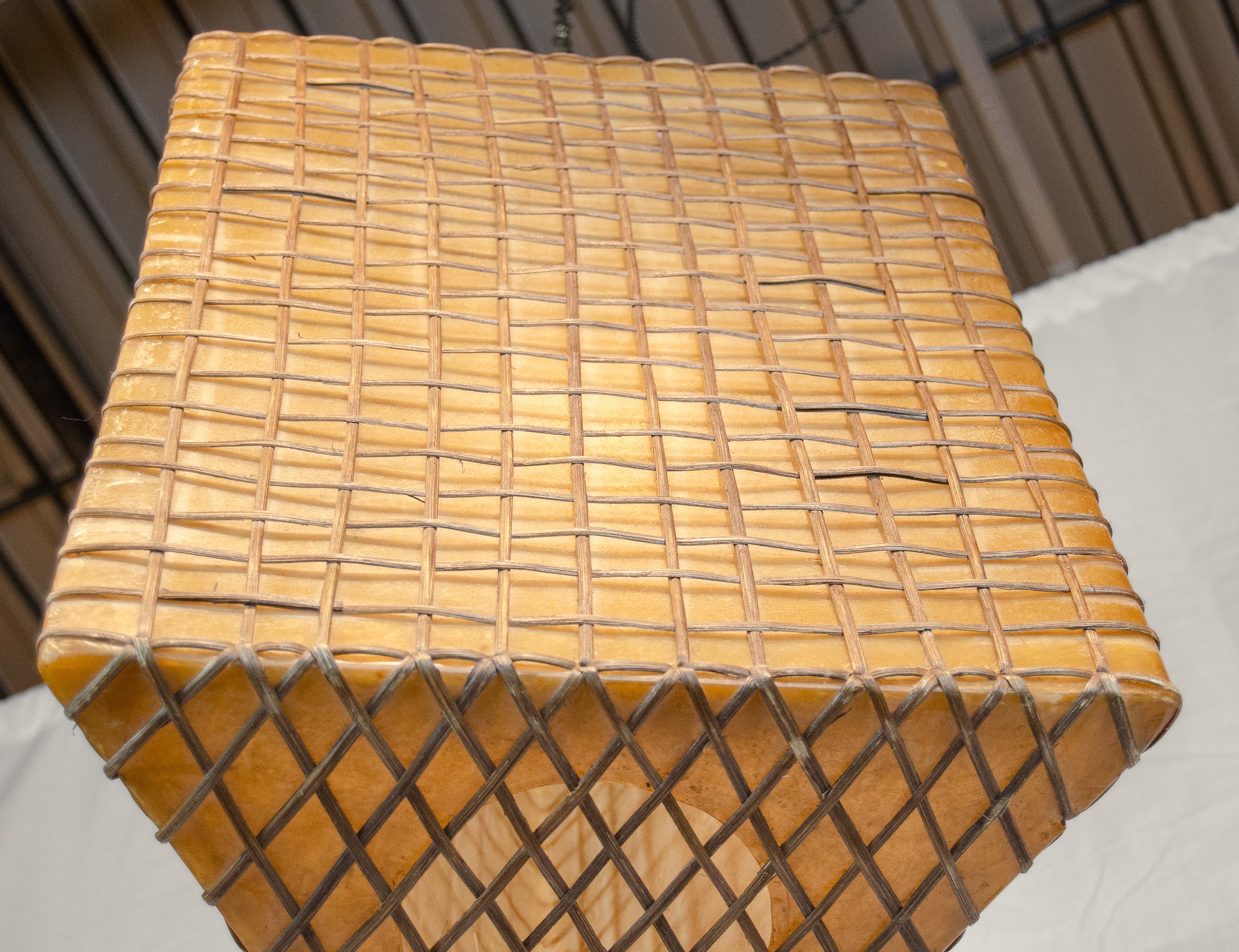 Triangular Fiberglass & Wicker Pendant Lamp