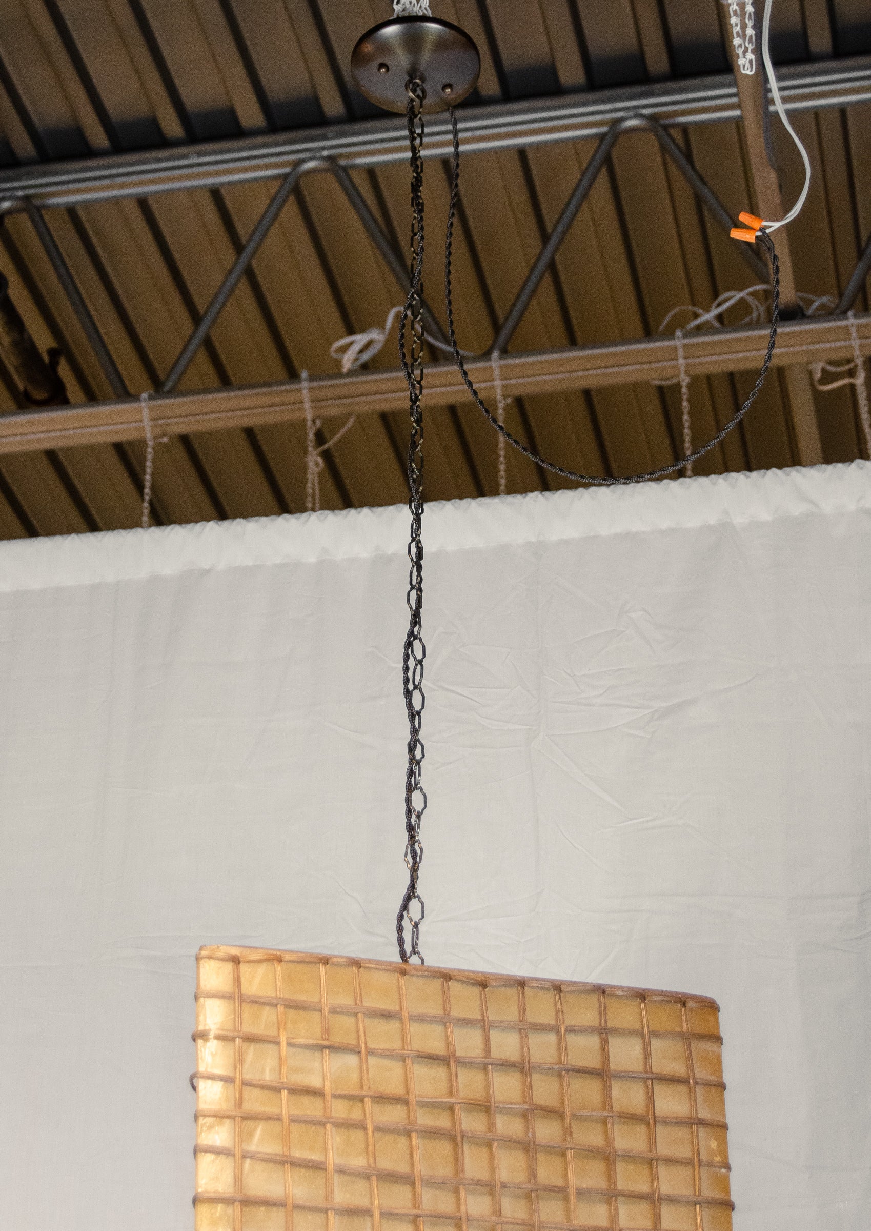 Triangular Fiberglass & Wicker Pendant Lamp