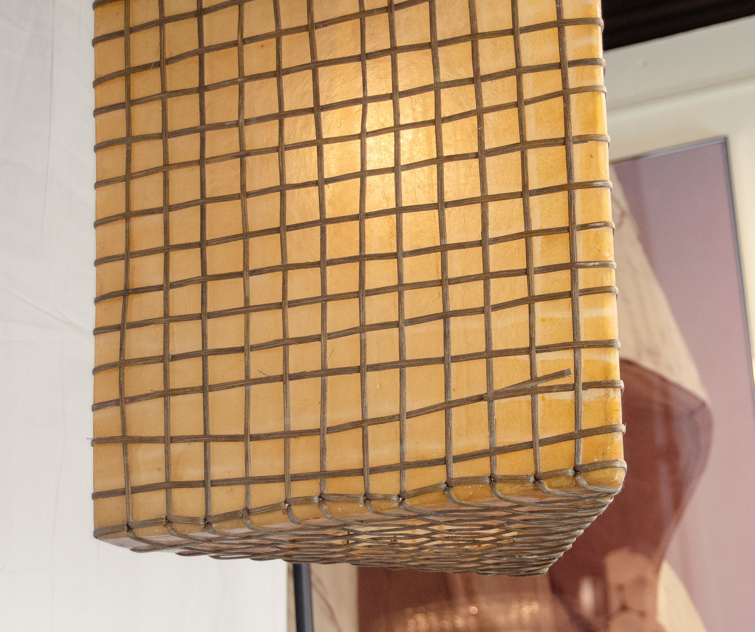 Triangular Fiberglass & Wicker Pendant Lamp